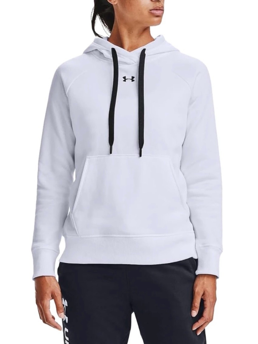 Under Armour NWT Rival Fleece HB White Black Embroidered Logo Hoodie Sz XS